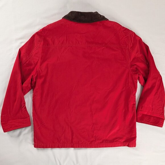 VTG Red Brown Corduroy Collar Cuff Sleeve Pocket Button Up Barn Coat Plaid Lined - Picture 3 of 8